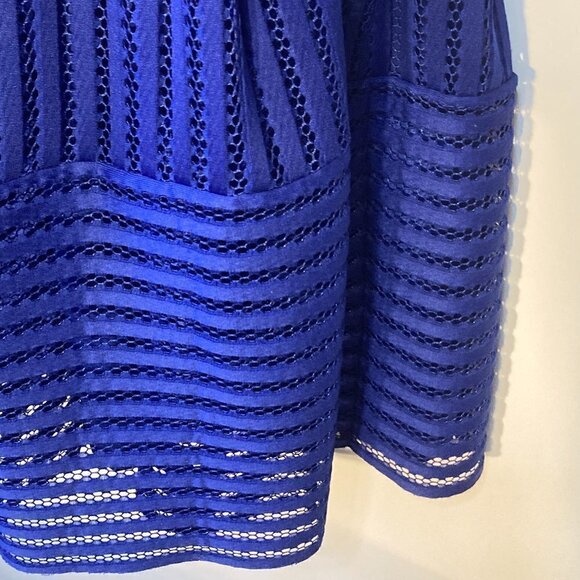 Soprano SZ M dressy sapphire blue print striped mesh unique flare skirt - Picture 3 of 8